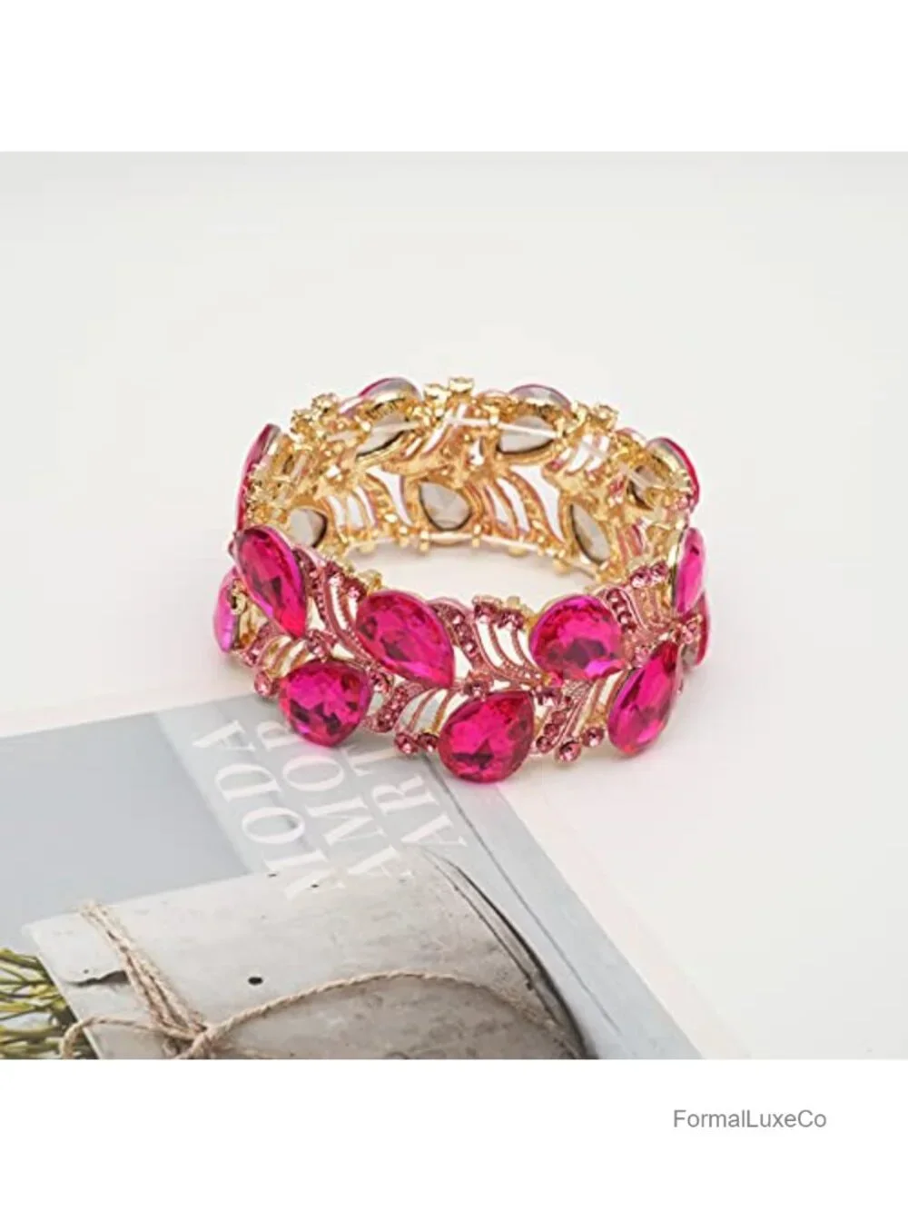 Elegant Stretch Bangle Bracelet Bridal Art Deco Teardrop Crystal Elastic Wide